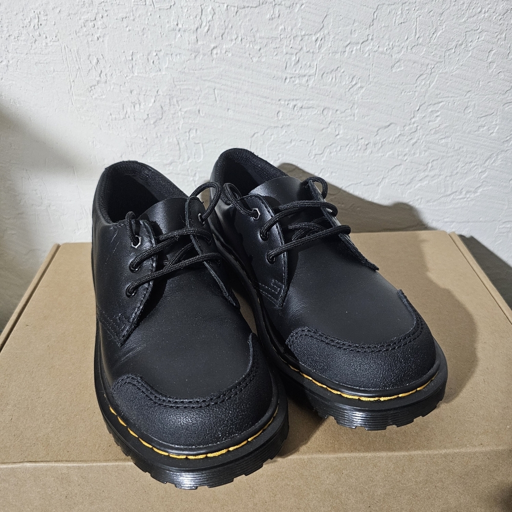 Dr. Martens Junior 1461 Overlay Leather Shoes In Black